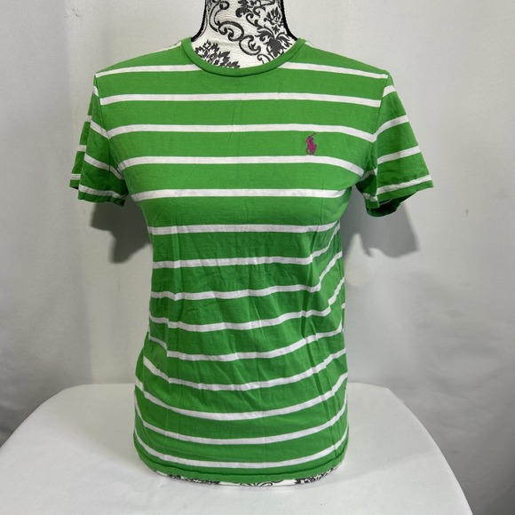 Ralph Lauren Tops - Ralph Lauren Sport Shirt Women's Sz  Medium White Green Stripe Pink Pony Tee